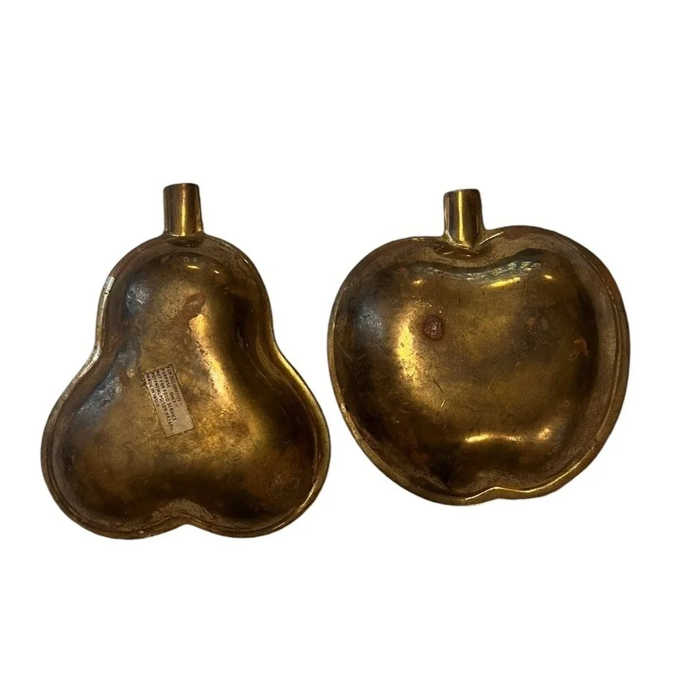 Vtg Lot Of Brass‎ Apple & Pear Ashtray Heavy Art Deco Antique Small Trinket Dish